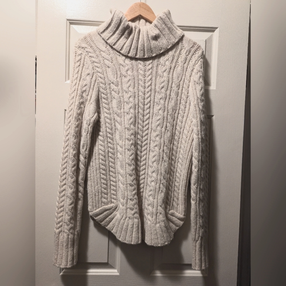 Duluth Trading Co. Wool Cashmere Blend Beige Turtleneck Cable Kni Sweater Size S